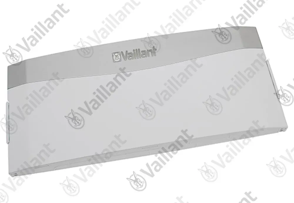 Vaillant Frontblech in weiß mit grauer Oberseite, geeignet für eine montagebasierte Anwendung.